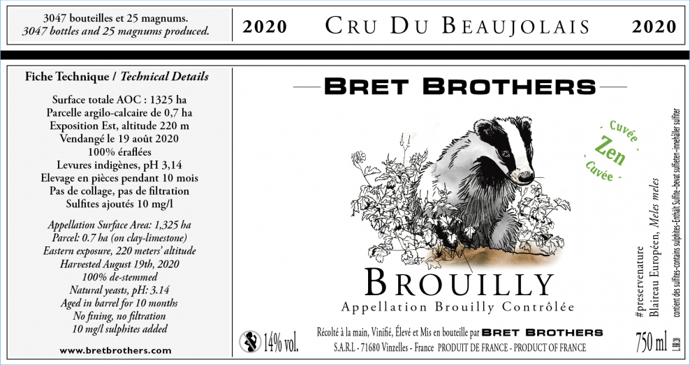 Etiquette vin - Brouilly Bret Brothers