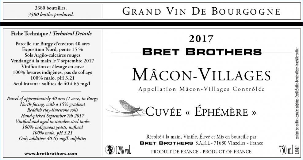 Wine label - Mâcon-Villages Cuvée  « Éphémère » Bret Brothers