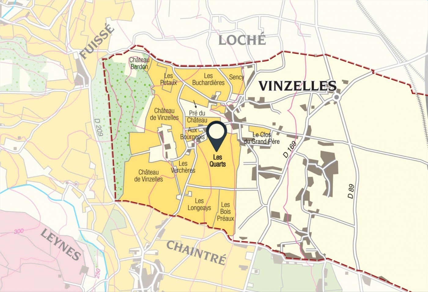 Carte parcelle vin - Pouilly-Vinzelles Climat « Les Quarts » Cuvée Millerandée La Soufrandière