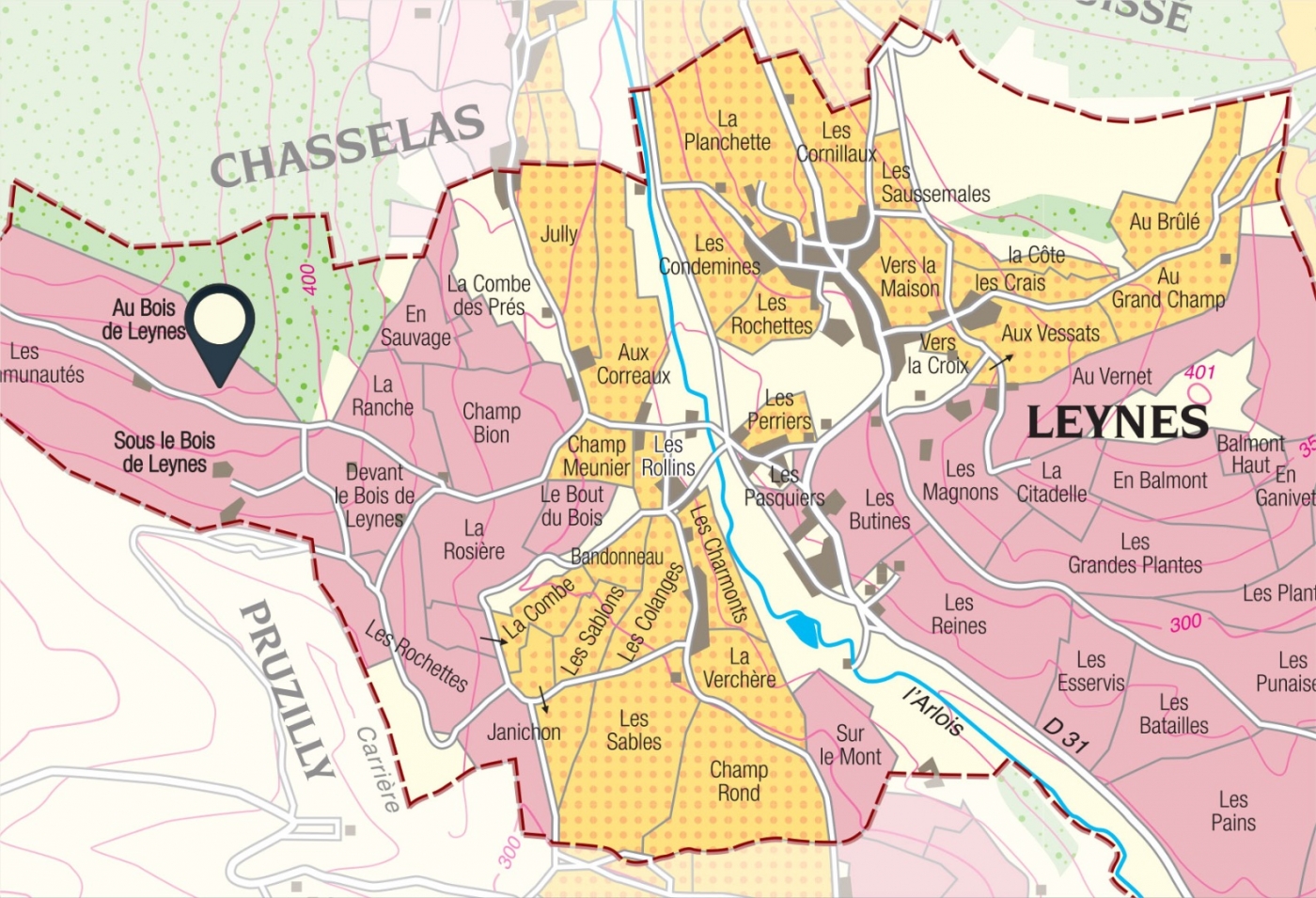 Map of vine plots - Beaujolais-Leynes « Bien-Venu In X-tremis - Discontinued since 2013 » La Soufrandière