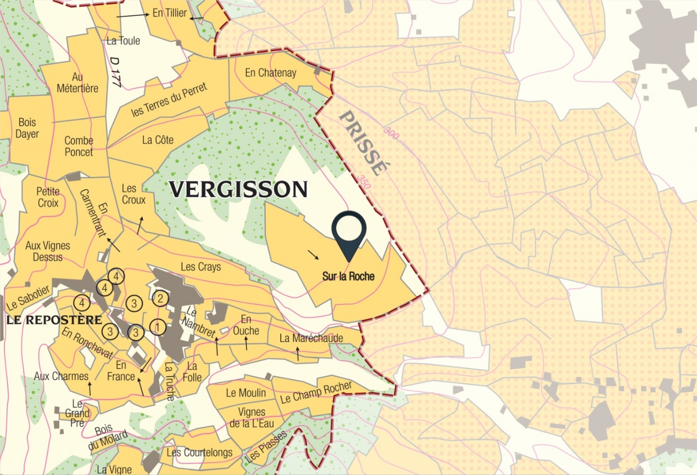 Map of vine plots - Pouilly-Fuissé Climate « La Roche » Bret Brothers