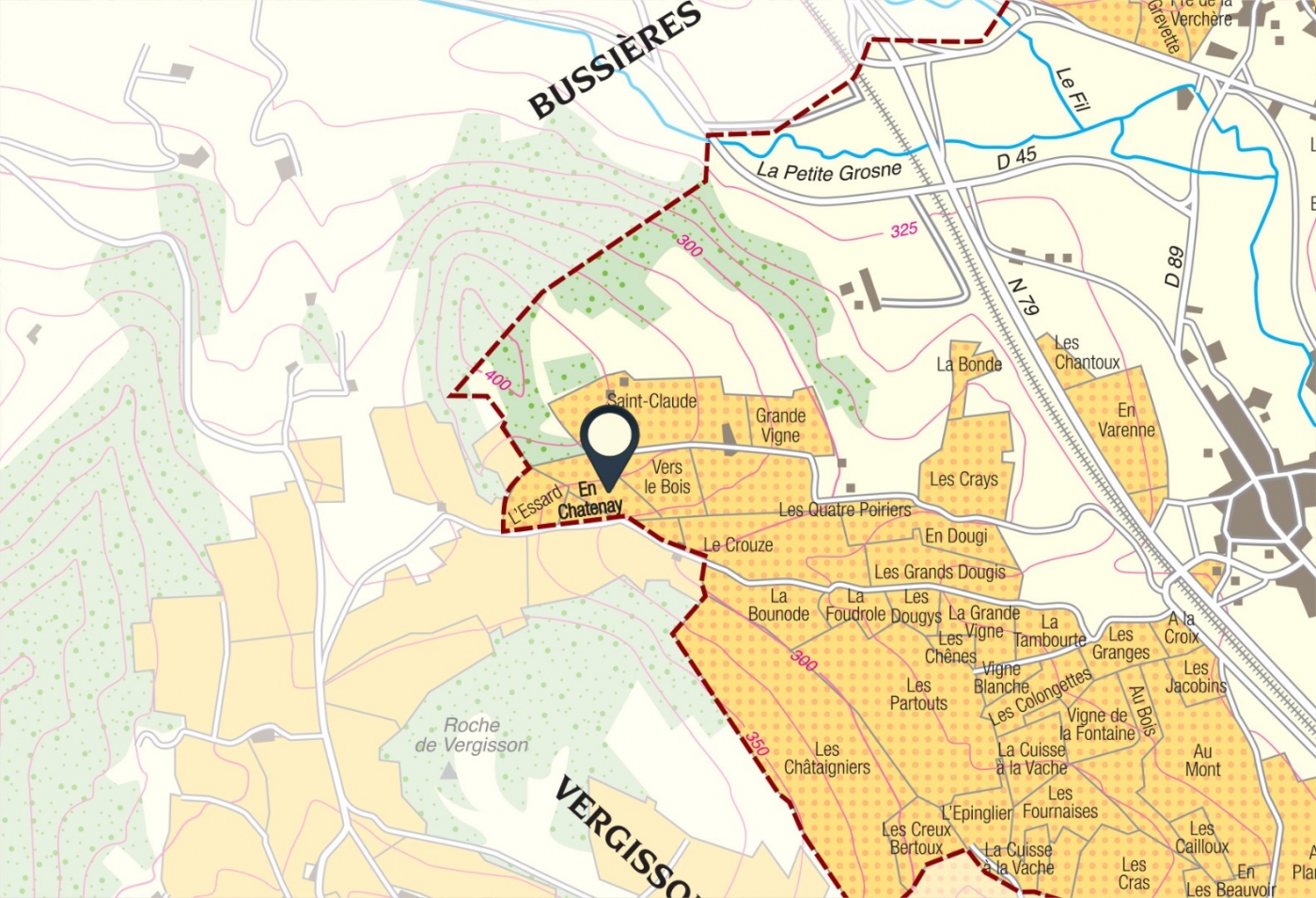 Map of vine plots - Pouilly-Fuissé Climate « En Chatenay » La Soufrandière