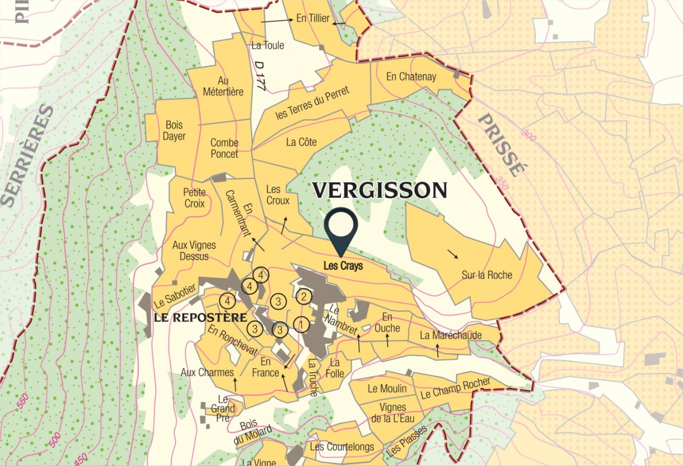 Map of vine plots - Pouilly-Fuissé Climate « Les Crays » Bret Brothers