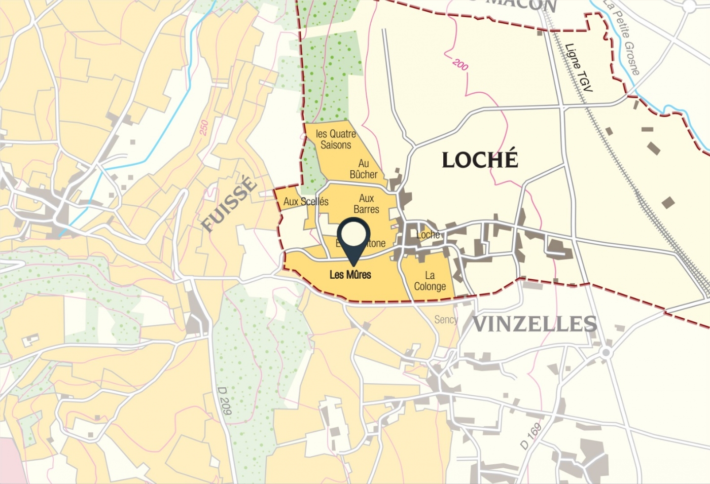 Map of vine plots - Pouilly-Loché Climate « Les Mûres » Bret Brothers