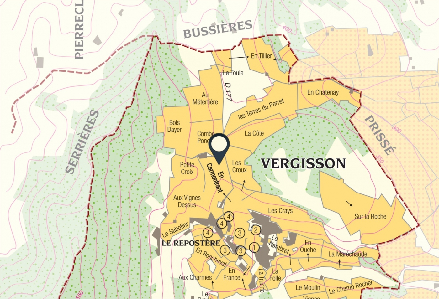Map of vine plots - Pouilly-Fuissé Climate « En Carementrant » Bret Brothers