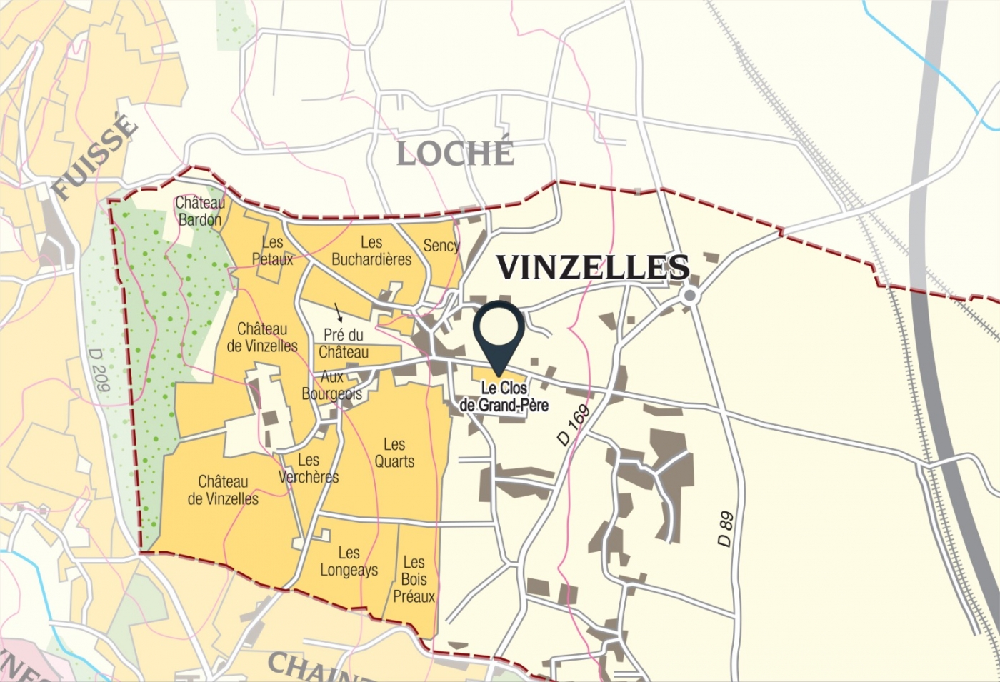Map of vine plots - Mâcon-Vinzelles « Le Clos de Grand-Père » La Soufrandière
