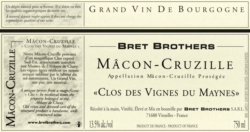 Wine label - Mâcon-Cruzille « Clos des vignes du Maynes » Bret Brothers