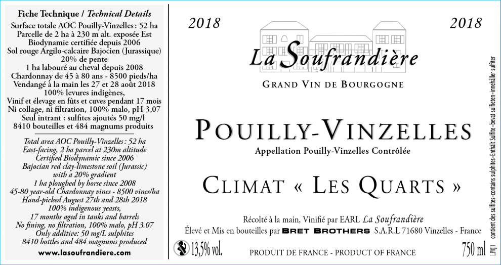 Etiquette vin - Pouilly-Vinzelles Climat « Les Quarts » La Soufrandière