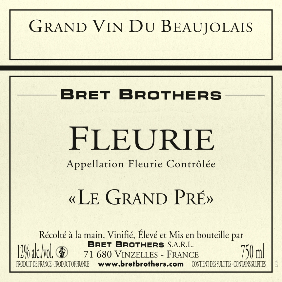 Etiquette vin - Fleurie « Le Grand Pré » Bret Brothers