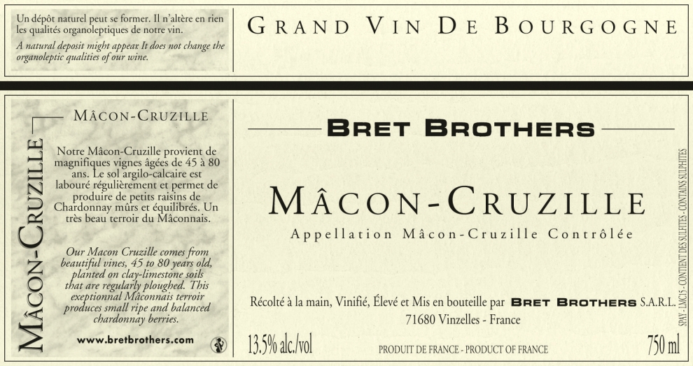 Etiquette vin - Mâcon-Cruzille Bret Brothers
