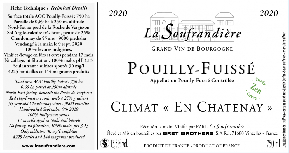Etiquette vin - Pouilly-Fuissé Climat « En Chatenay » Cuvée ZEN La Soufrandière