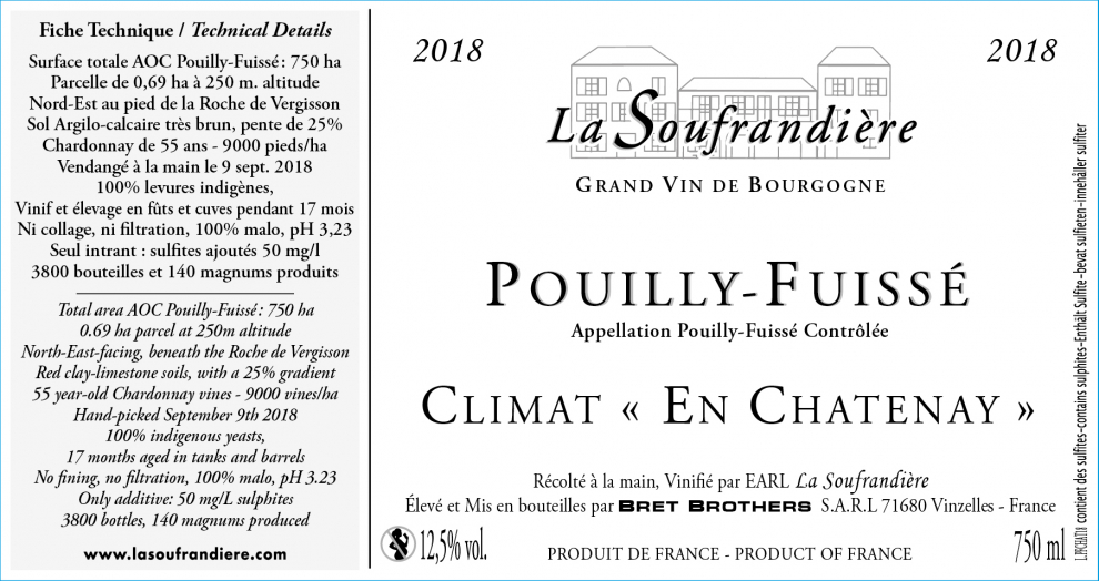 Wine label - Pouilly-Fuissé Climate « En Chatenay » La Soufrandière