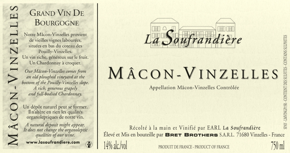 Etiquette vin - Mâcon-Vinzelles La Soufrandière