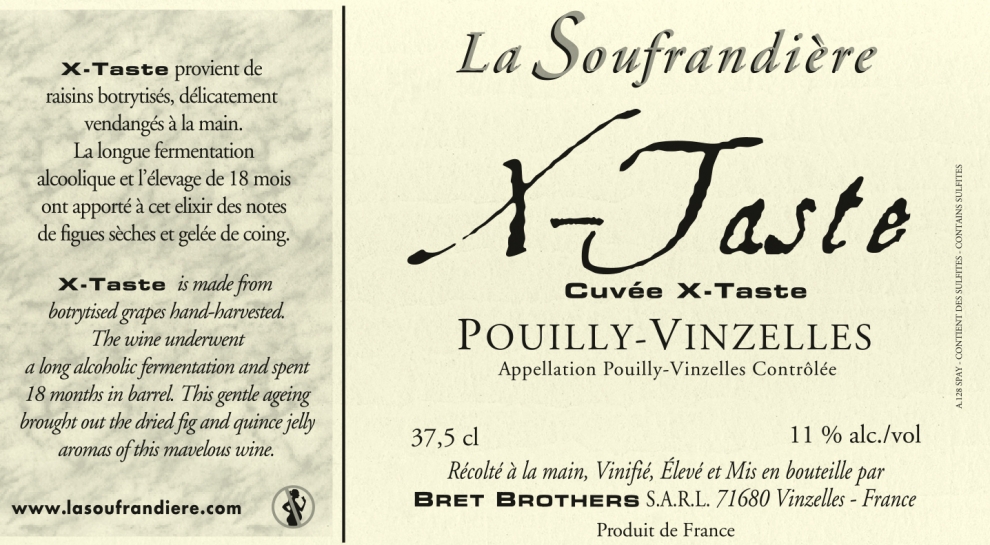 Etiquette vin - Pouilly-Vinzelles Cuvée  « X-Taste » La Soufrandière
