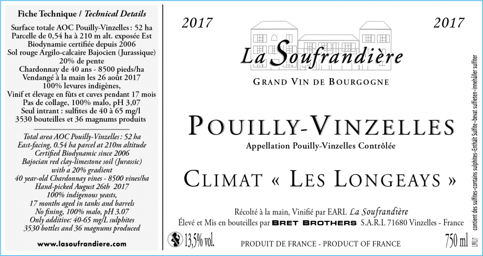 Etiquette vin - Pouilly-Vinzelles Climat « Les Longeays » La Soufrandière