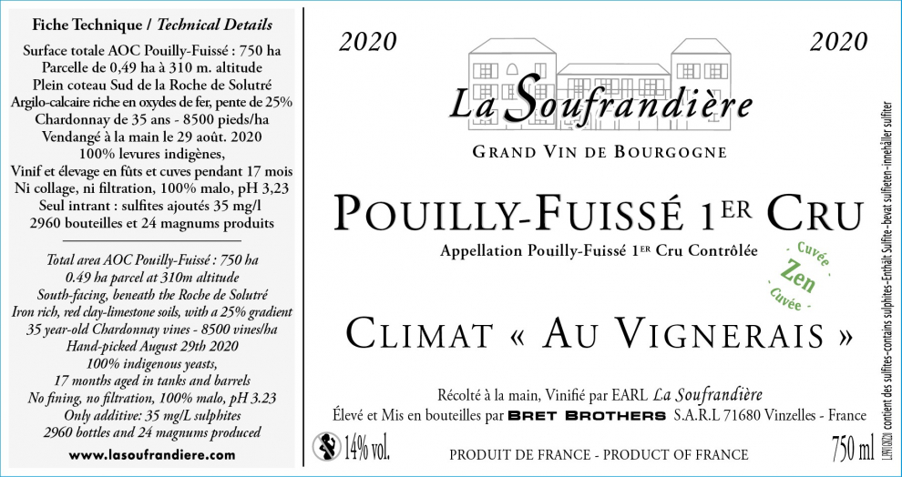 Etiquette vin - Pouilly-Fuissé 1er Cru Climat « Au Vignerais » La Soufrandière