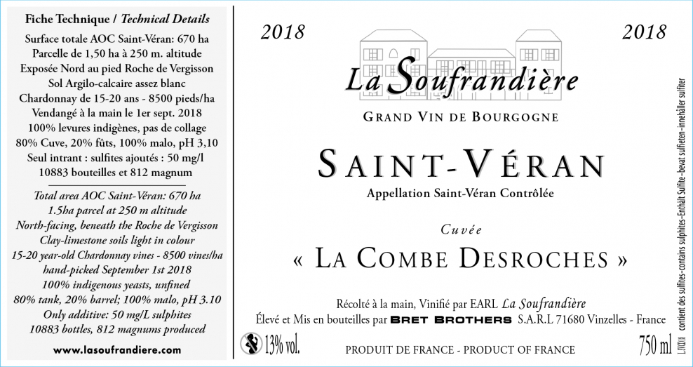 Etiquette vin - Saint-Véran « La Combe DesRoches » La Soufrandière