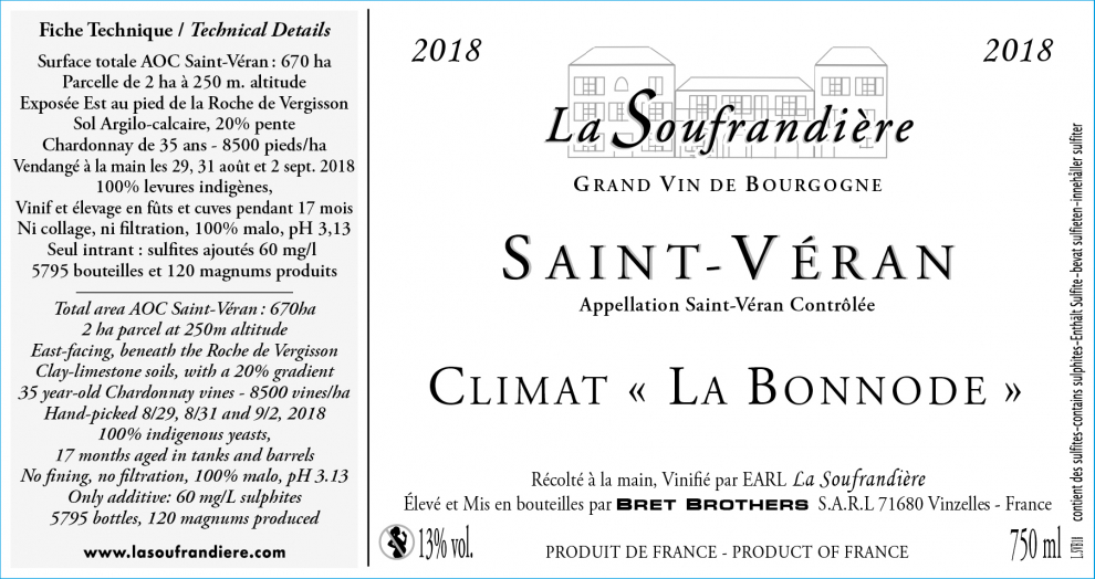 Etiquette vin - Saint-Véran Climat « La Bonnode » La Soufrandière