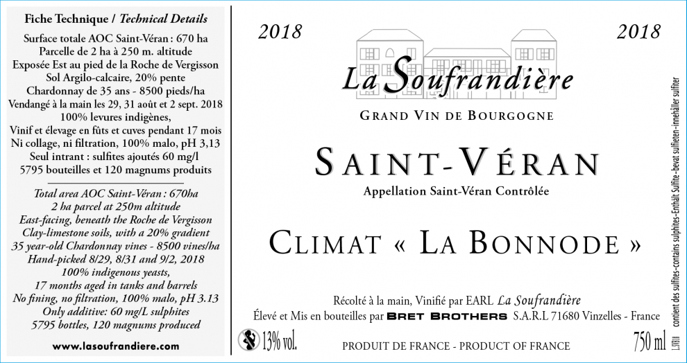 Etiquette vin - Saint-Véran Climat « La Bonnode » La Soufrandière