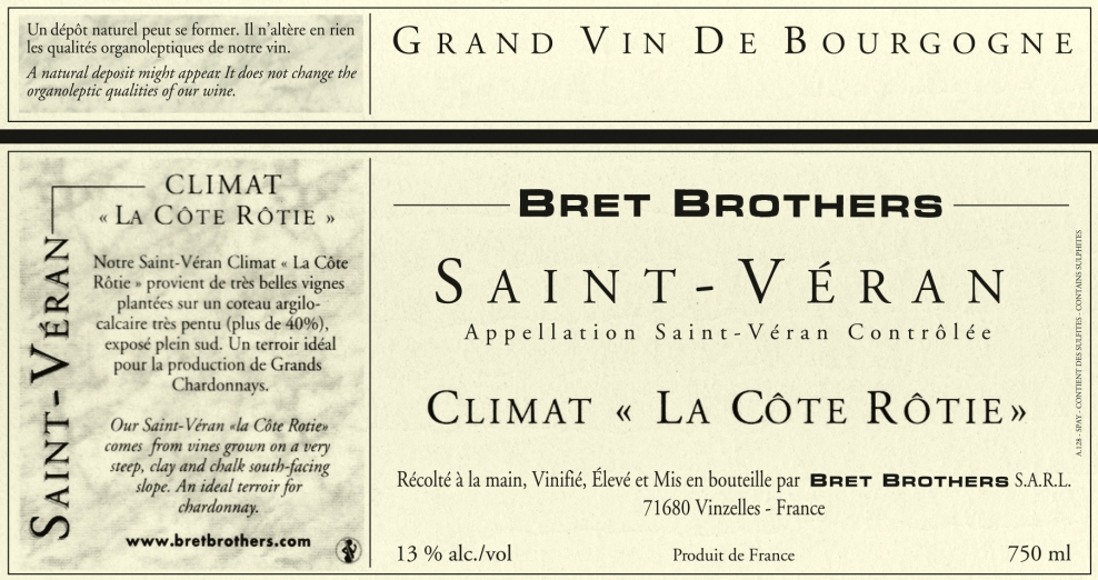 Etiquette vin - Saint-Véran Climat « La Côte Rôtie » Bret Brothers