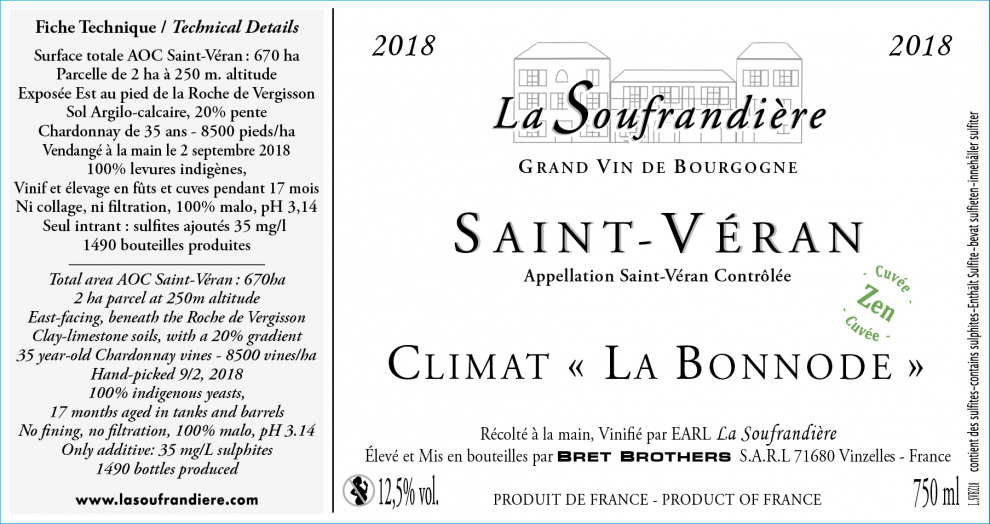 Etiquette vin - Saint-Véran Climat « La Bonnode » Cuvée ZEN La Soufrandière