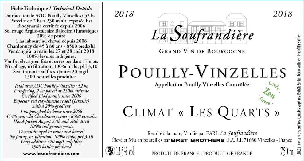 Etiquette vin - Pouilly-Vinzelles Climat « Les Quarts » Cuvée ZEN La Soufrandière