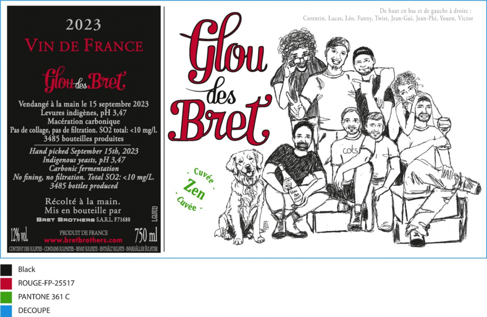 Wine label - Vin de France  Cuvée  « Glou des Bret » Bret Brothers